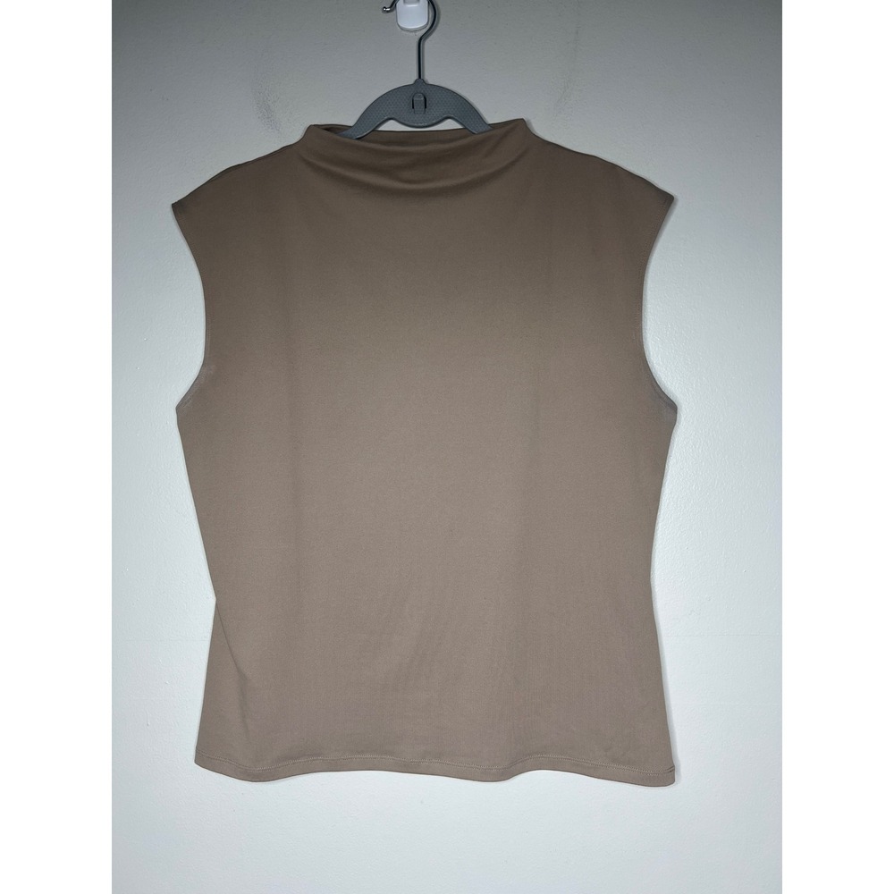 The Commons Mock Neck Sleeveless Top Taupe Brown Minimalist Quiet Luxury Size L